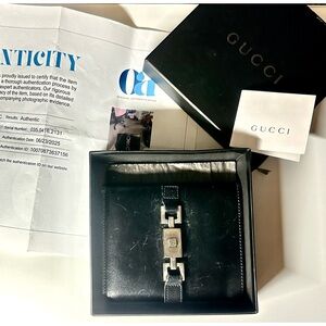 💯% Authentic Vintage Gucci Jackie Black Leather Compact Wallet with COA and Box